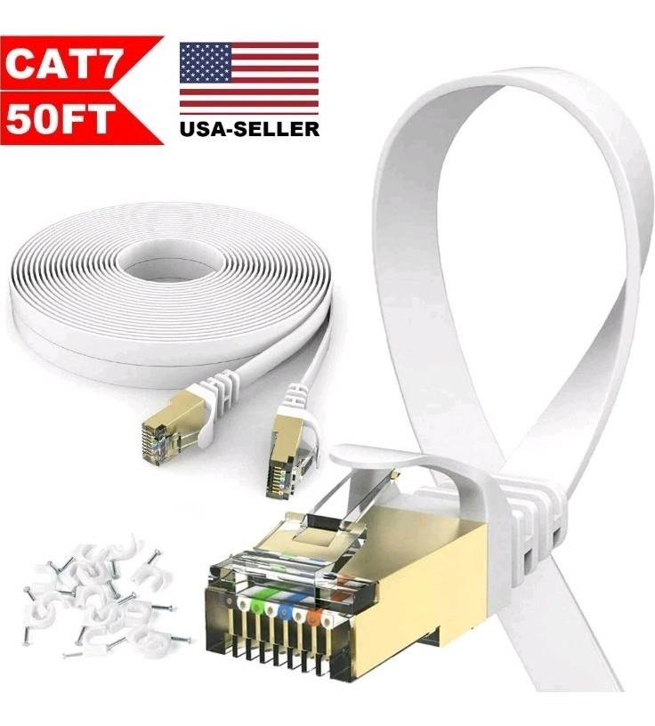 50FT CAT7 CAT 7 Flat Ethernet Cable LAN RJ45 Internet Router Cord 50 Feet #3