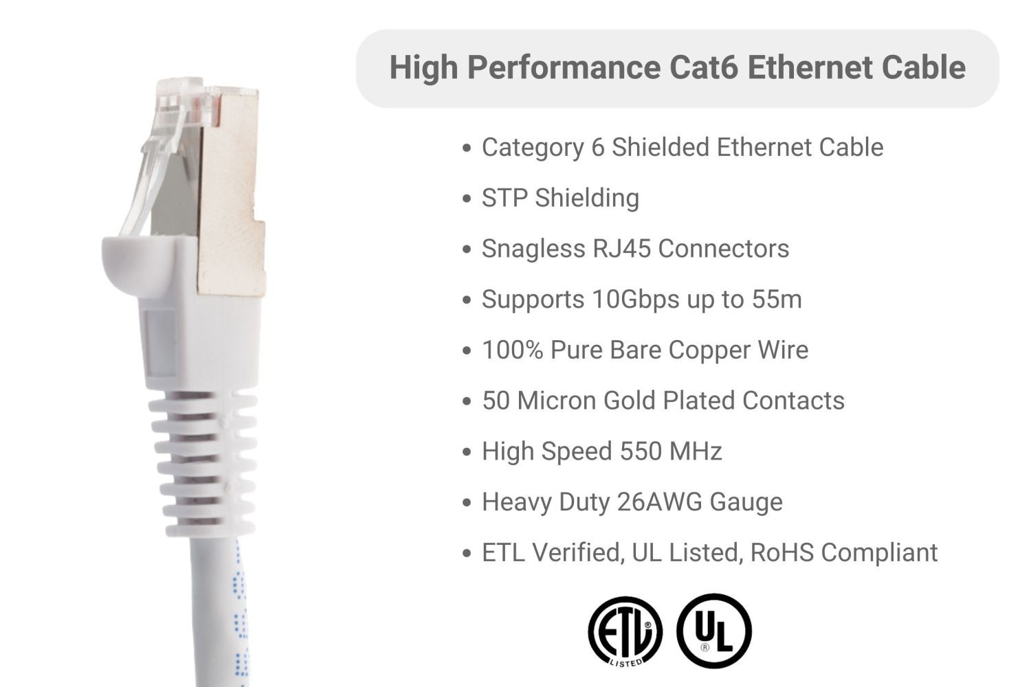 CAT6 Shielded Ethernet Patch Cable, Snagless, 25 Foot, – Lifetime Warranty