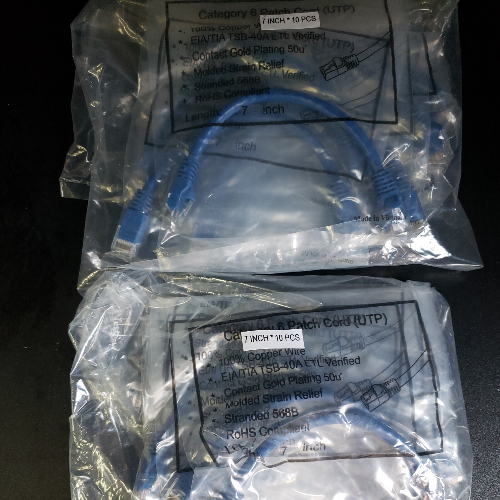 (20 PACK) Category 6 Patch Cord (UTP) 7 Inch Blue