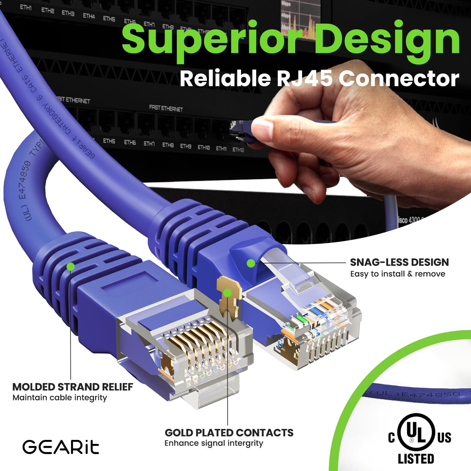 Cat 6 Ethernet Cable 10-Pack 3 Feet Cat6 Network Patch 10Gbps RJ45 Snagless C…