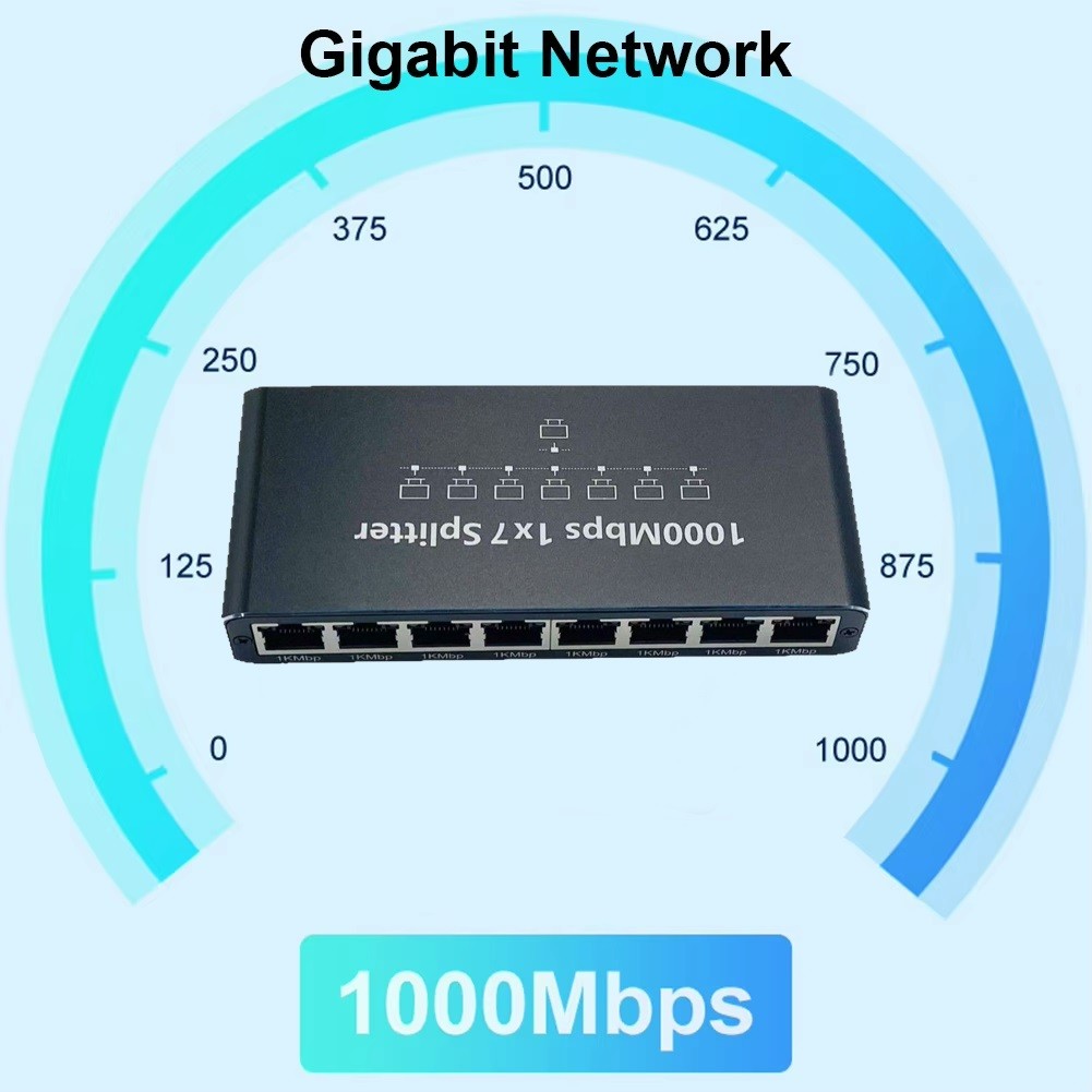 RJ45 Gigabit Ethernet Splitter 1000Mbps LAN Network Internet 1 to 7 Out Adapter