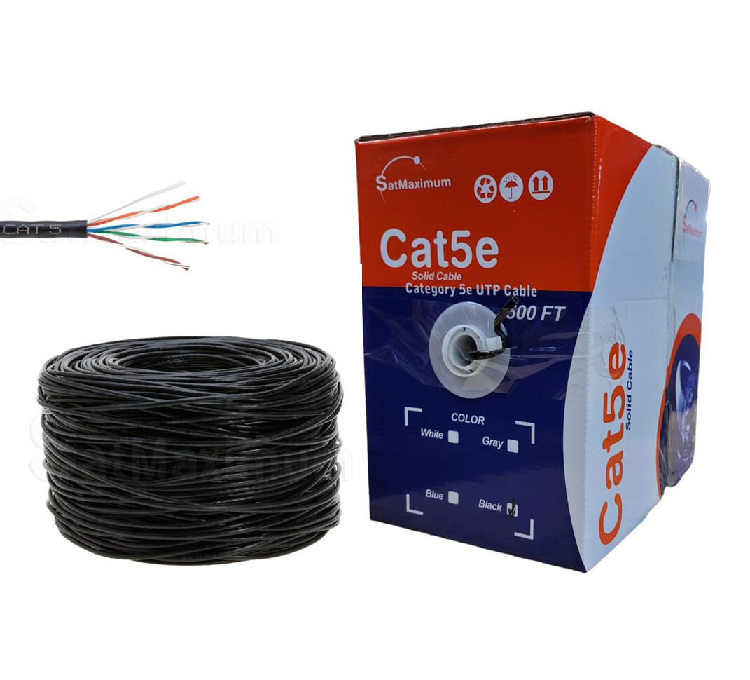 CAT5e UTP 500ft Black Network Ethernet Cable 24AWG CCA Bulk Solid Wire Pull Box