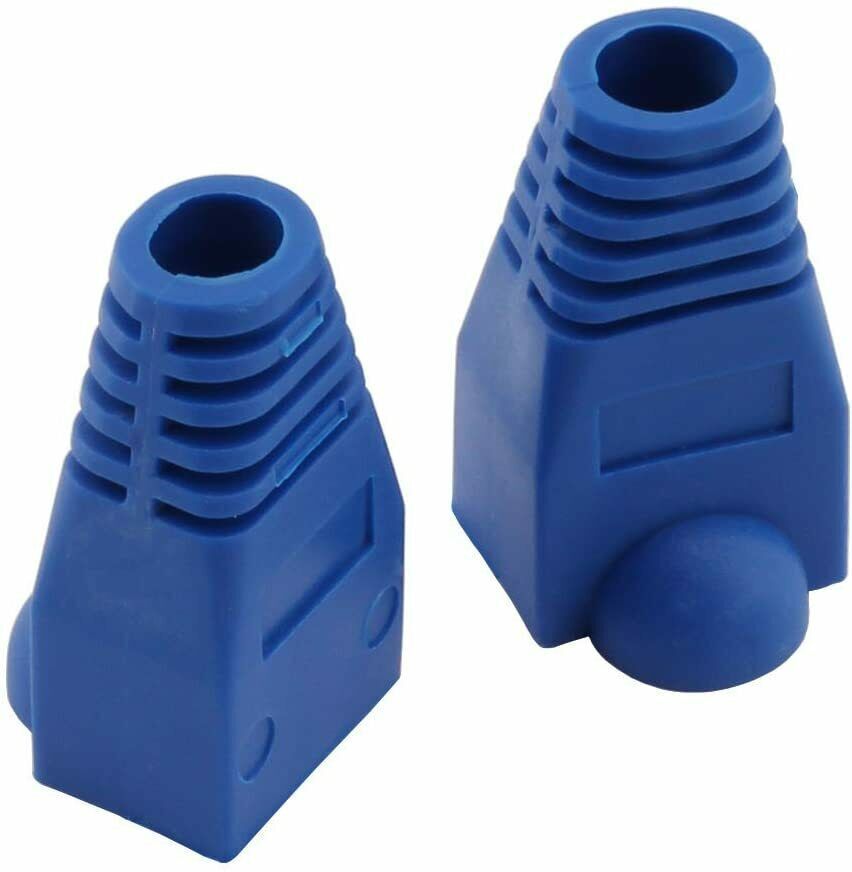 RJ45 Strain Relief Boot Blue Cat5e/Cat6 End Cap Ethernet Cable Plug Cover LOT
