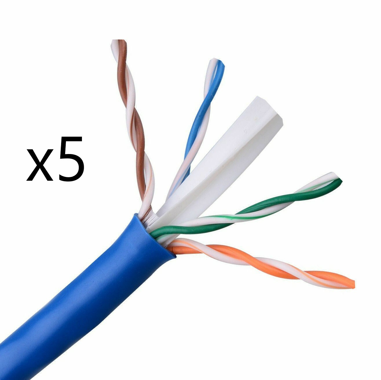 Lot of 5 – CAT6E Ethernet 550MHz CMR Cable Blue 1000FT – 23AWG COPPER