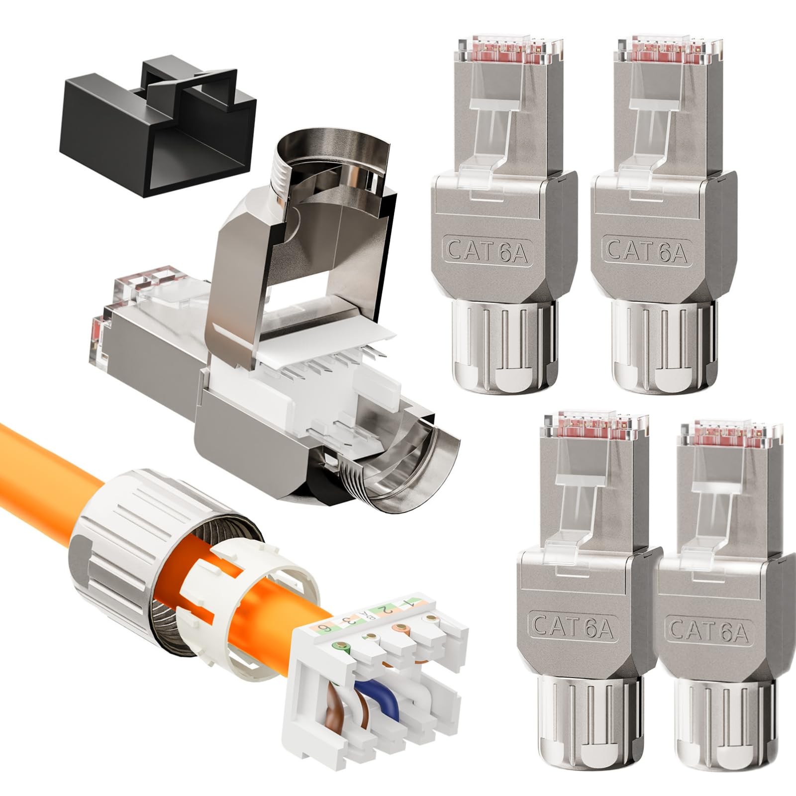 RJ45 Toolless Connector, Zinc Alloy Shielded Tool Free Ethernet Plug, Up to 1…