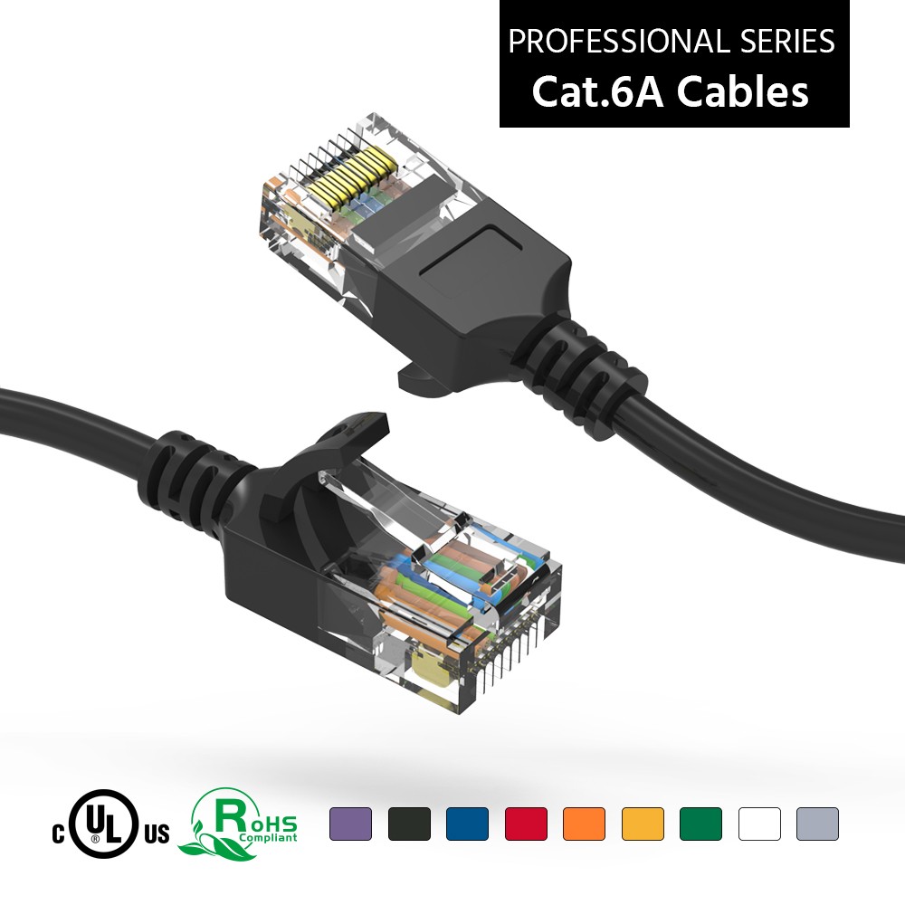 15 Pack of 20Ft CAT6A UTP Slim Ethernet Network Booted Cable 28AWG Black