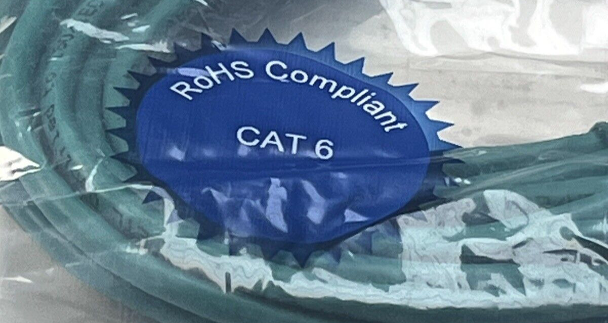Cat6 Ethernet Patch Cable, 4 Pair UTP, 25 ft, RoHS Compliant, Green. NEW.