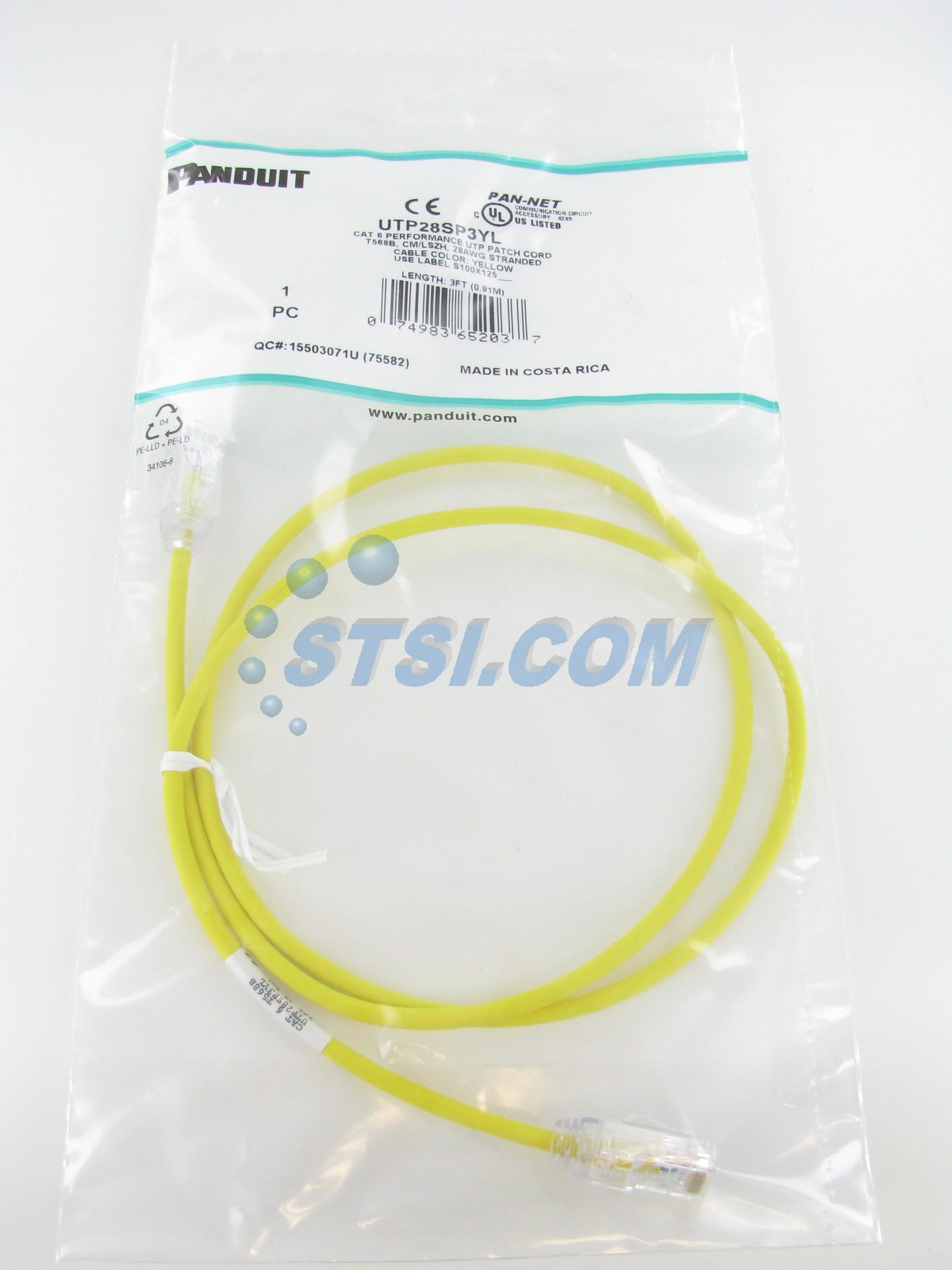 Panduit UTP28SP3YL Cat6 28awg Network Patch Cable, 3 Ft Yellow ~STSI