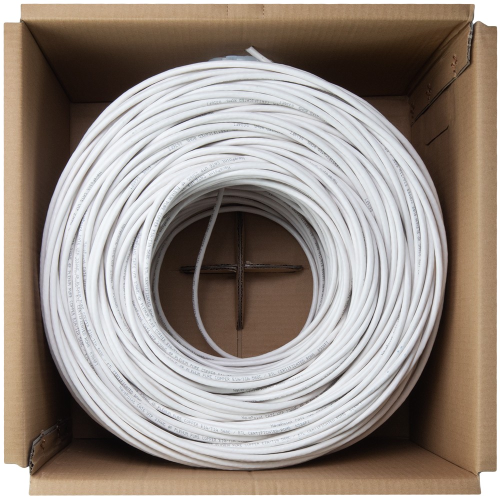 CAT6 Plenum CMP Pure Copper UTP 23AWG 550MHz Network Ethernet 1000FT White Bulk