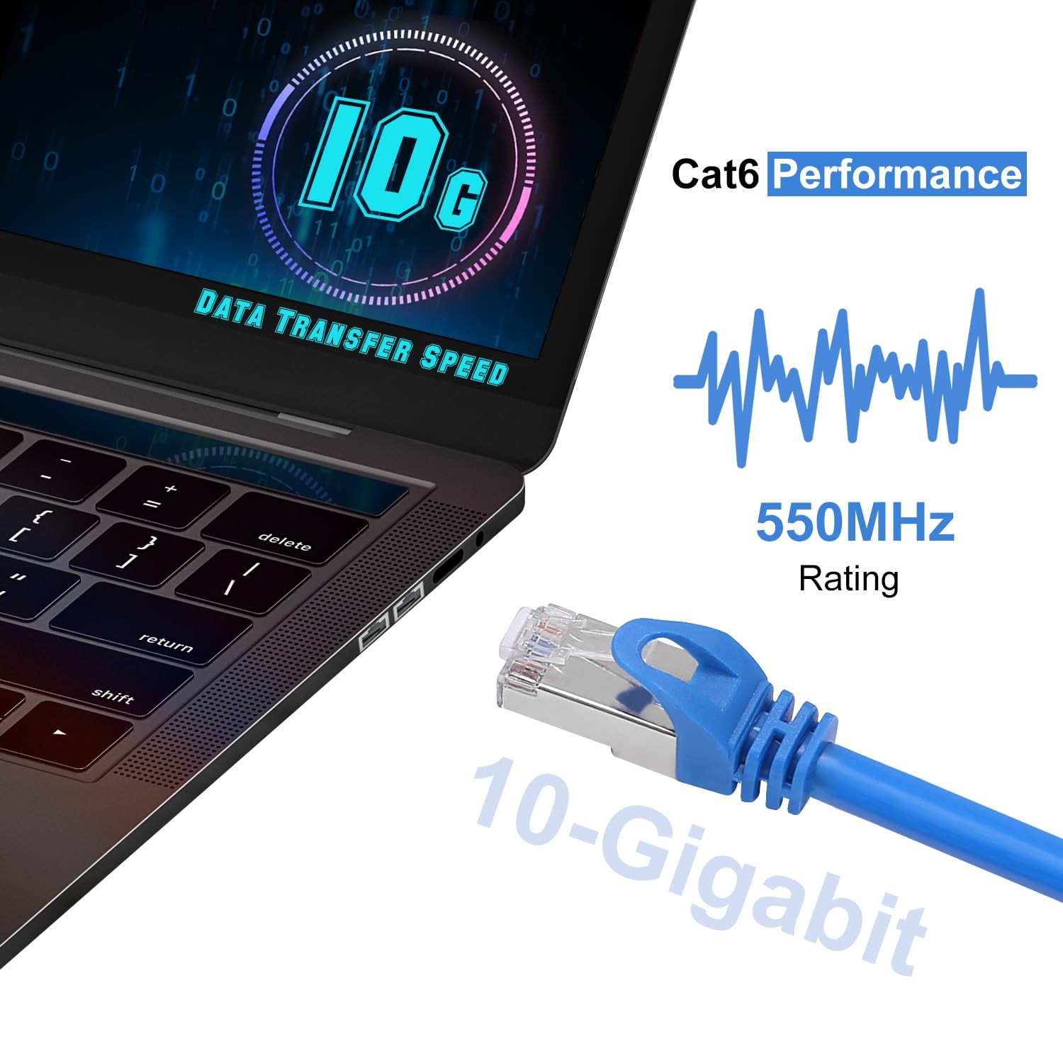 CAT 6 Shielded Ethernet Cable 100FT SFTP 10Gbps Snagless Blue for Router PC