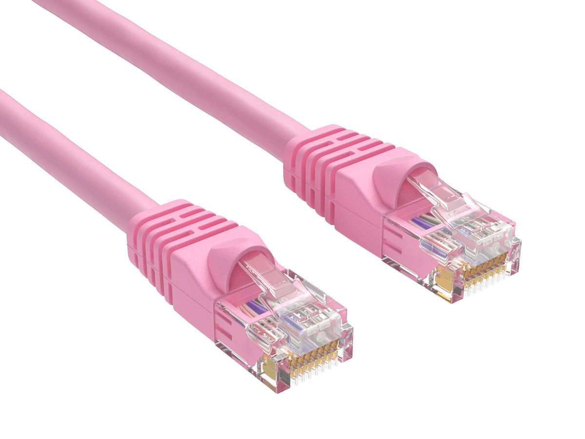 Cat6 UTP Snagless Patch Cable, Pink – 1/3/5/7/10/14/25/50/100 ft