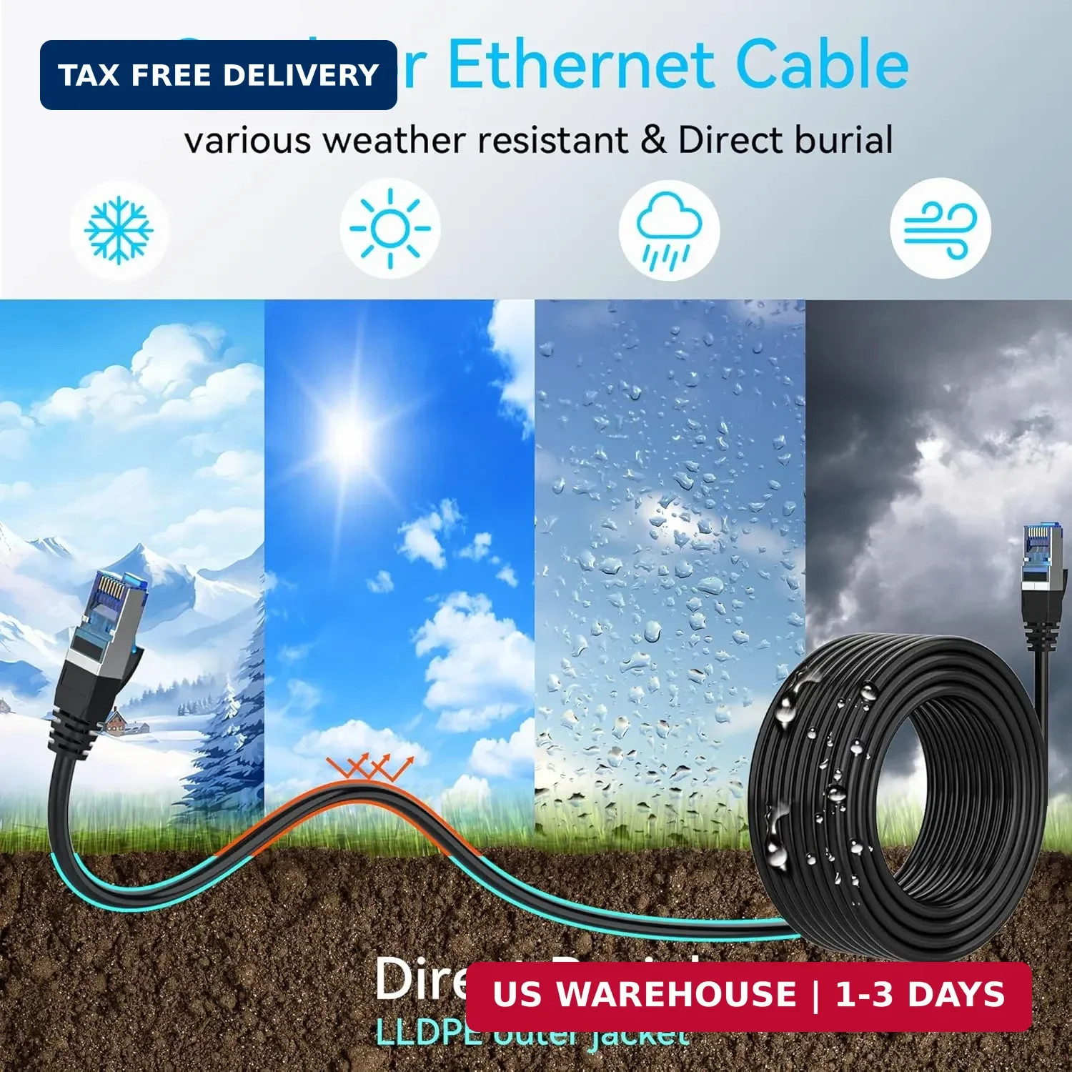 Sokqovt Cat 8 Ethernet Cable Slim 25ft Outdoor&Indoor, Pure Copper Cat8 Internet