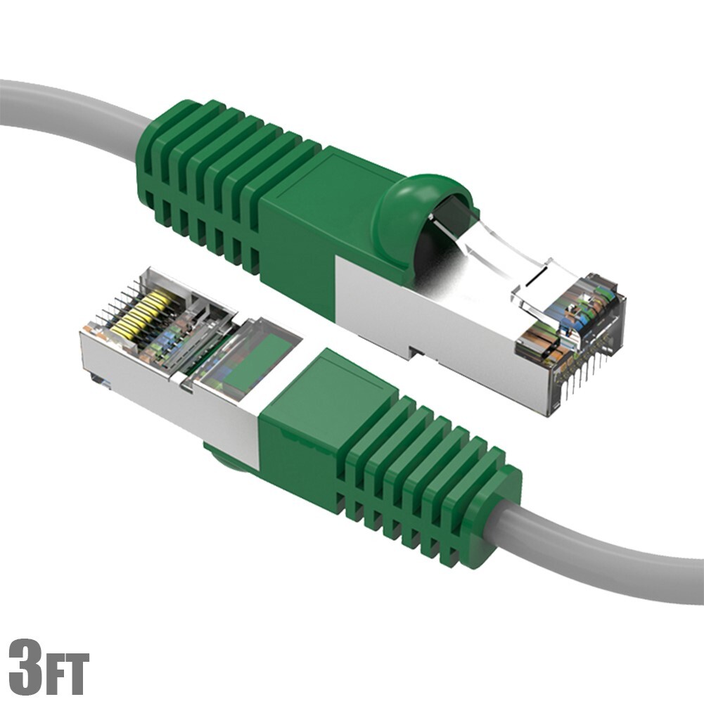 3Ft Cat6 RJ45 LAN Network Ethernet Shielded Crossover Cable Gray Wire/Green UTP