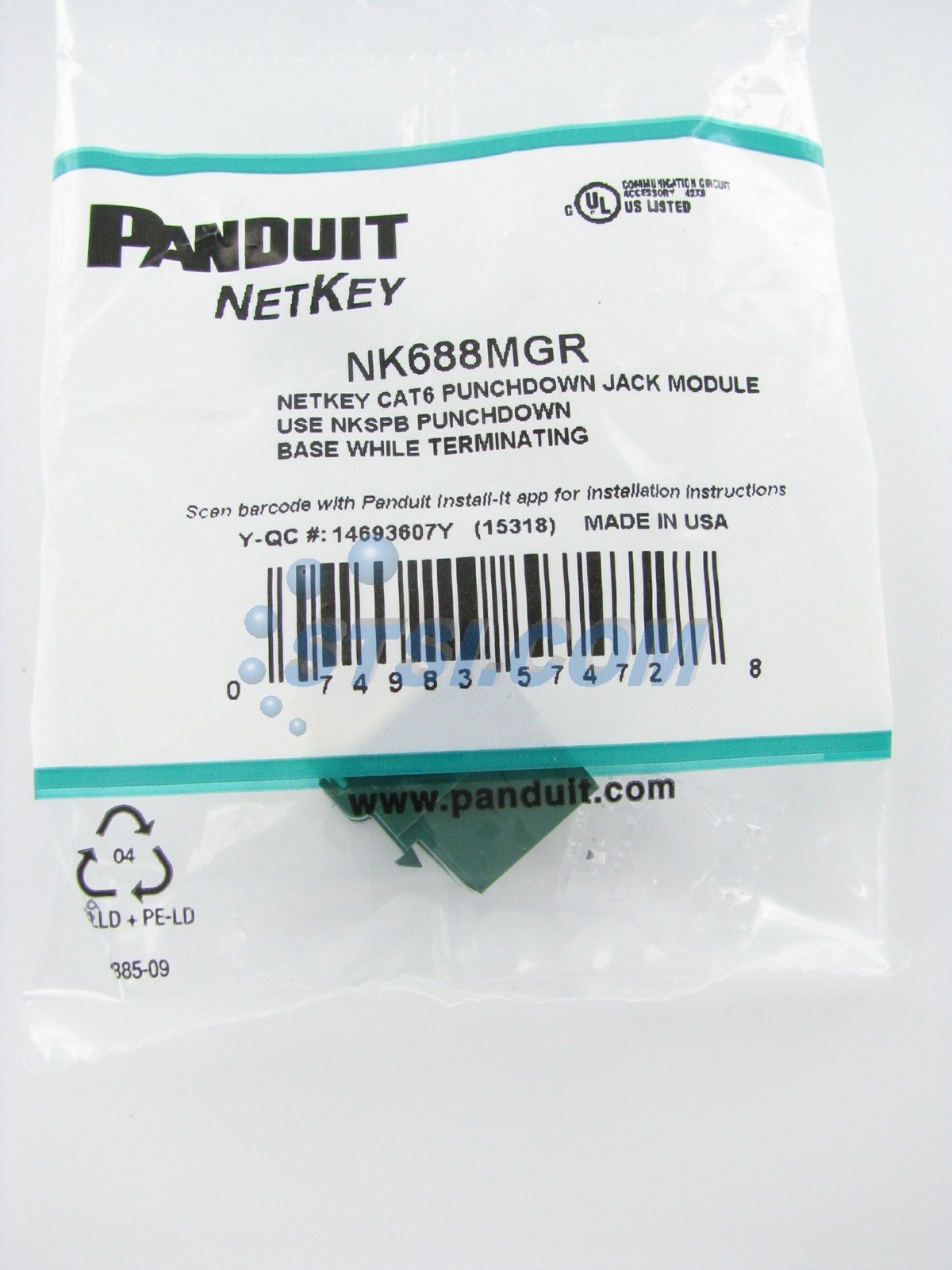 Panduit NetKey NK688MGR Cat6 Keystone Jack Module, Green ~STSI