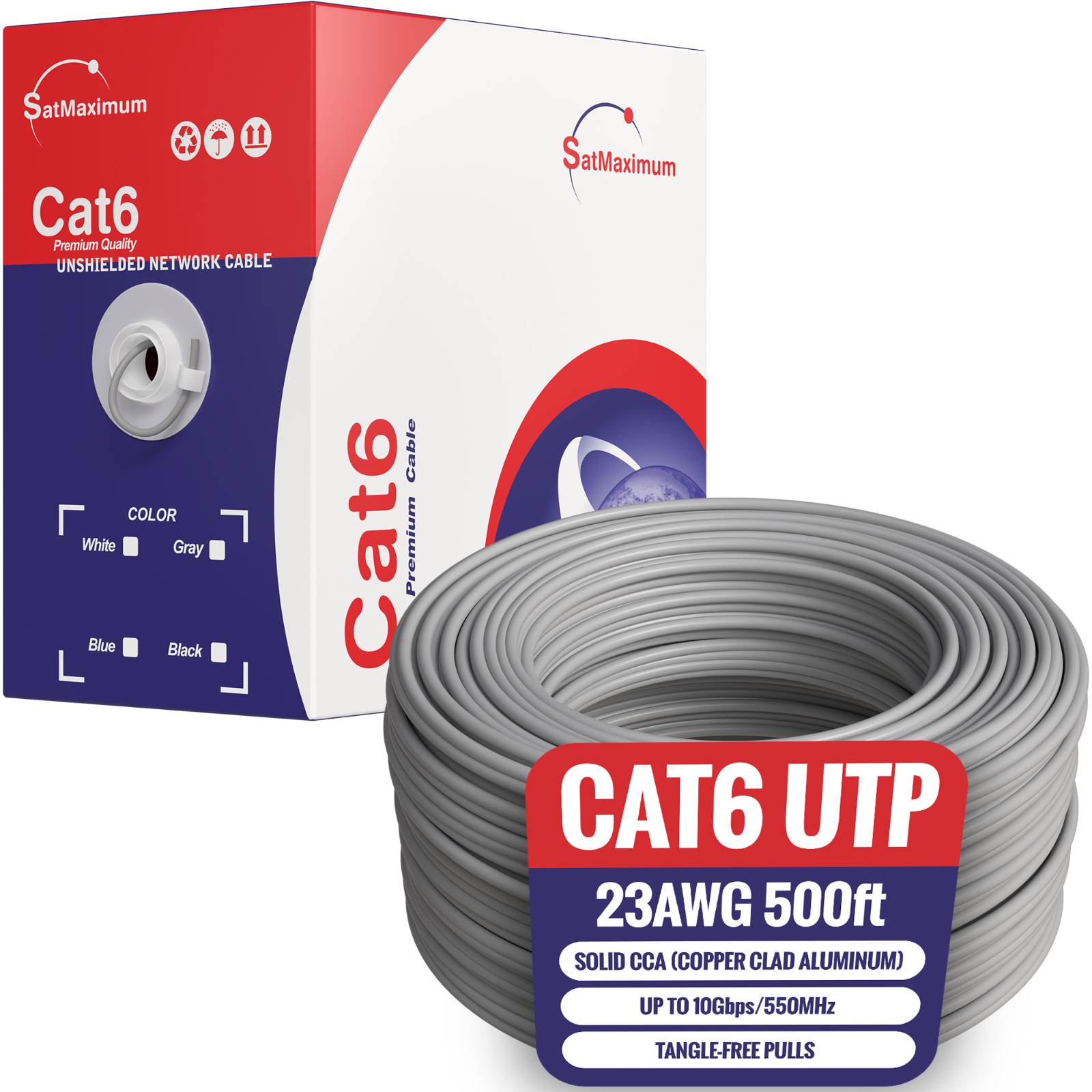 CAT6 Gray 500ft UTP Solid Ethernet Cable 23AWG 10Gbps RJ45 LAN Network Bulk Wire