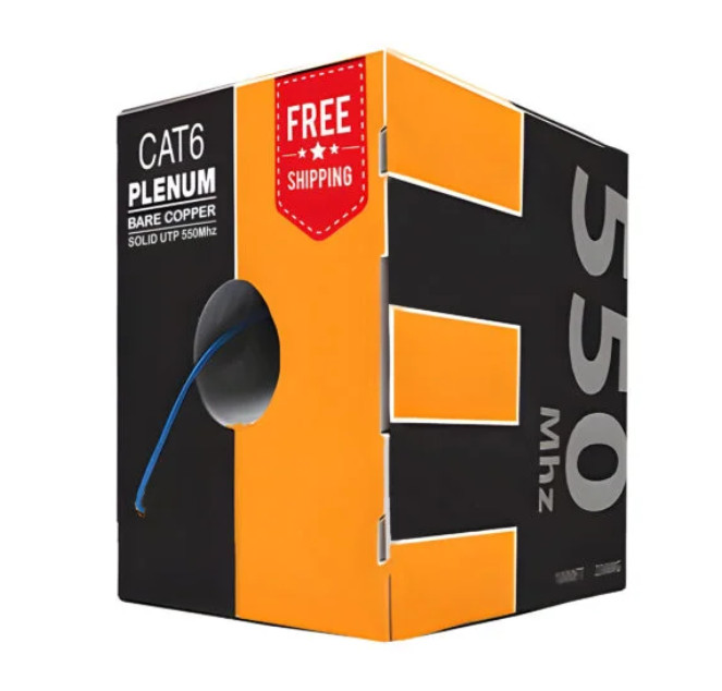 Cat6 Plenum Solid Bare Copper 1000ft 550 Mhz 23 AWG Cable Blue Color