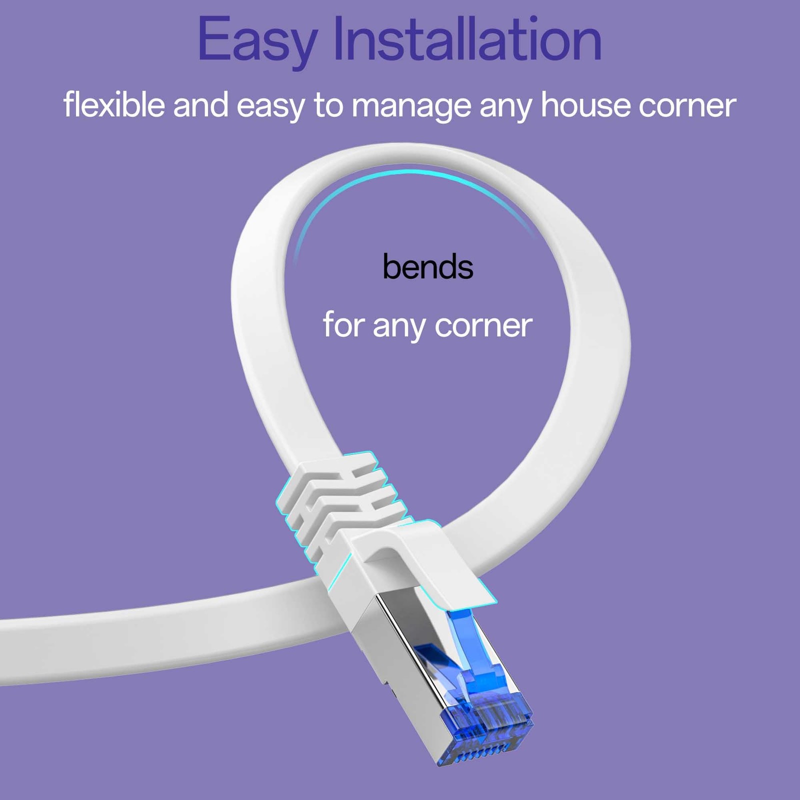 Cat8 Flat Ethernet Cable 15 FT Indoor & Outdoor, Invisable 15ft, White