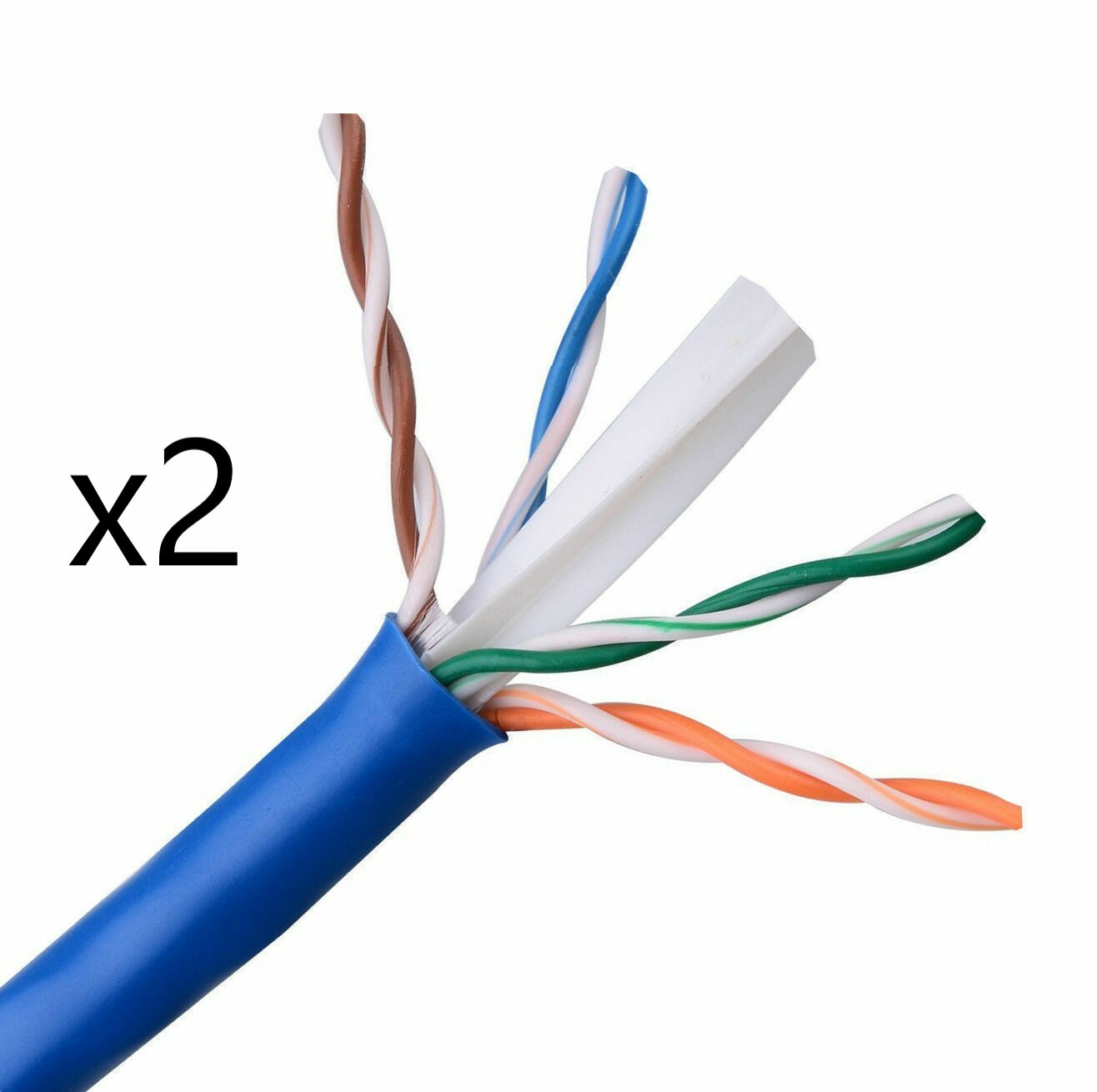 Lot of 2 – CAT6E Ethernet 550MHz CMR Cable Blue 1000FT – 23AWG COPPER