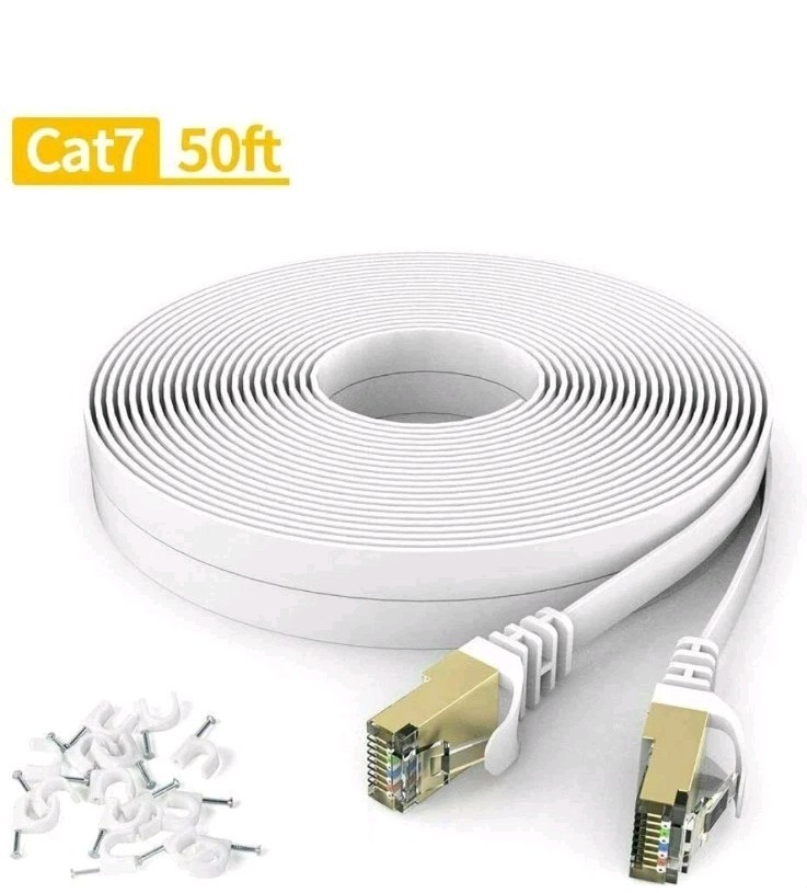 50FT CAT7 CAT 7 Flat Ethernet Cable LAN RJ45 Internet Router Cord 50 Feet #3