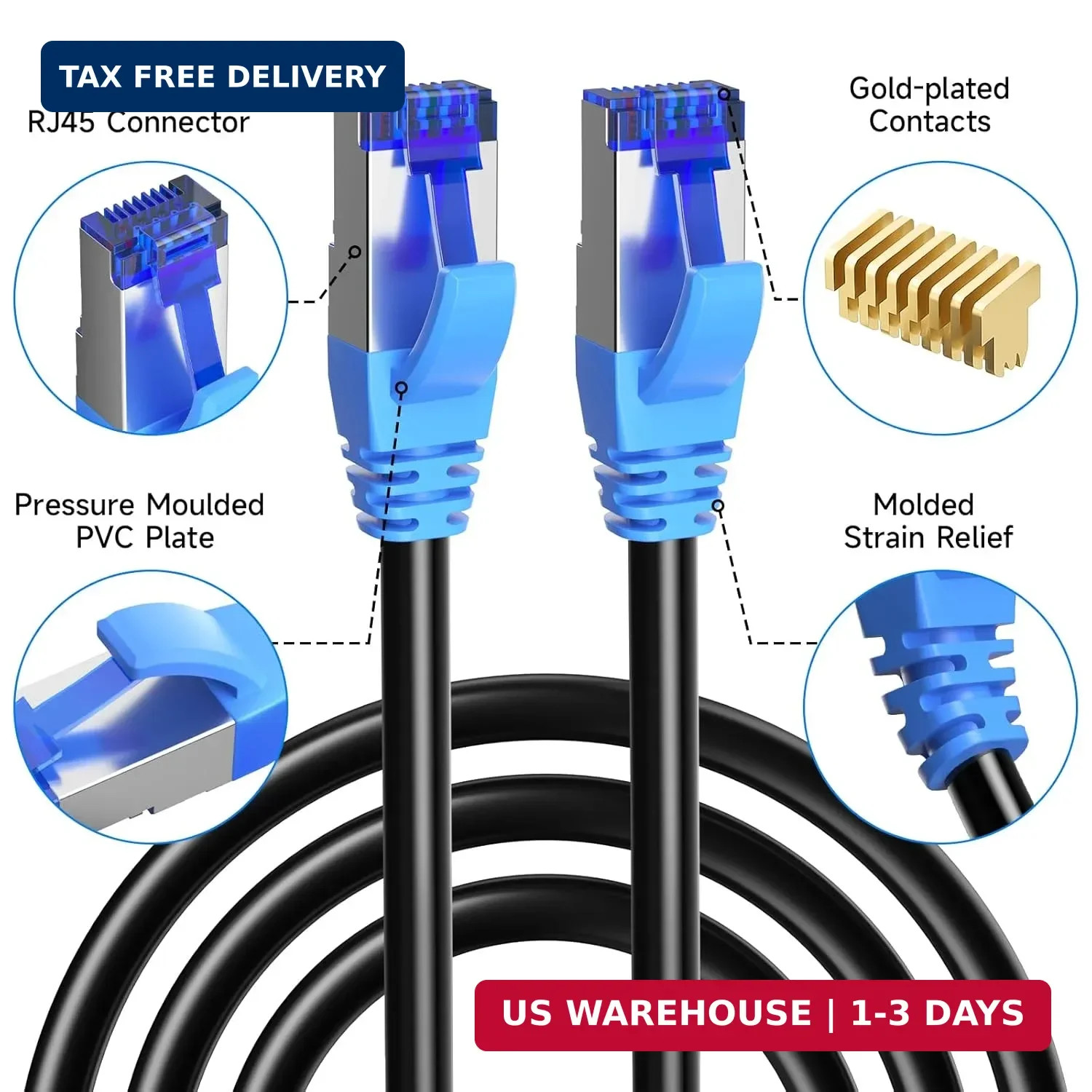 Cat6A Outdoor Ethernet Cable 100 ft Supports POE, 23AWG 550MHz High-Speed CAT6A