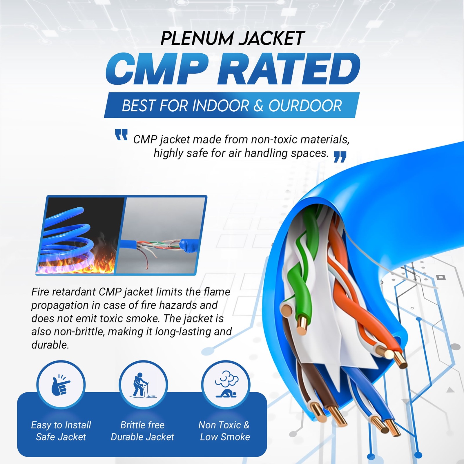 Cat6 Plenum 1000ft Ethernet Cable Blue, CMP Rated, 23AWG, UTP, 550MHz, 10Gbps