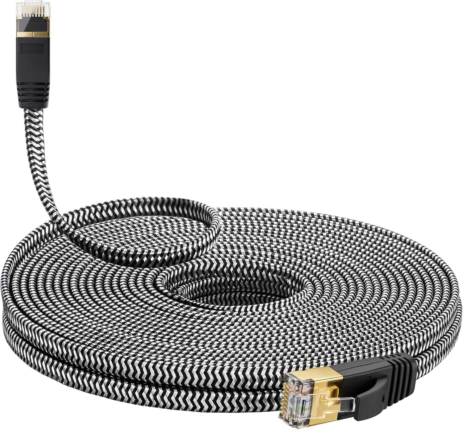 MORELECS Cat 7 Ethernet Cable 150ft – Nylon Braided Flat 150FT, Silvery Black