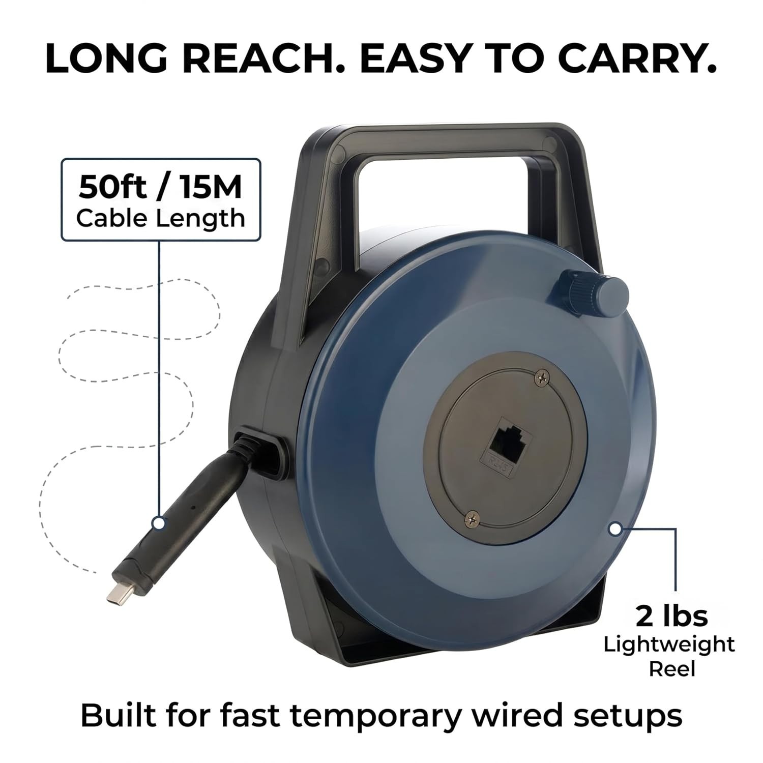 USB-C (Type-C) to Ethernet Cable Reel, 50Ft (15M) CAT6 Tough-Flat™, Up to 1 Gbps