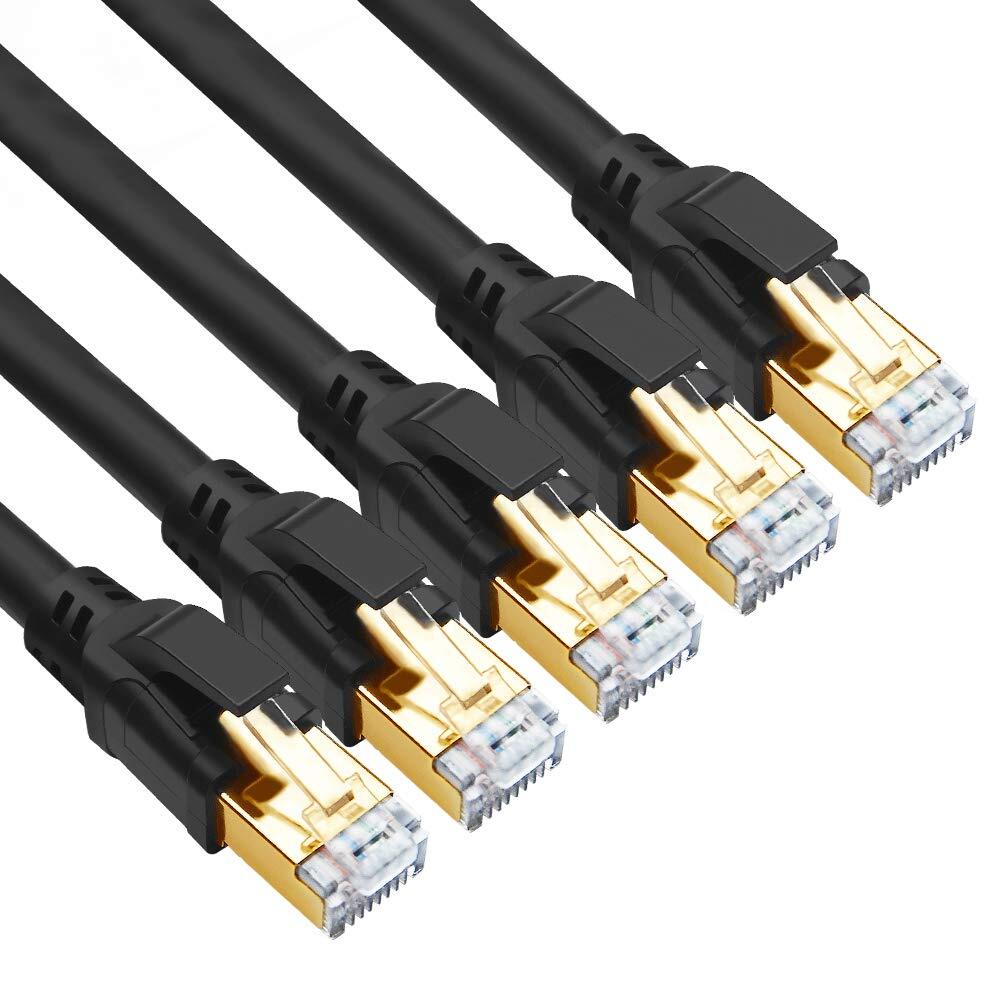 Cat 8 Ethernet Cable 1.5ft 5 Pack Ultra High Speed 40gbps 2000mhz Sftp Cat8 Ca