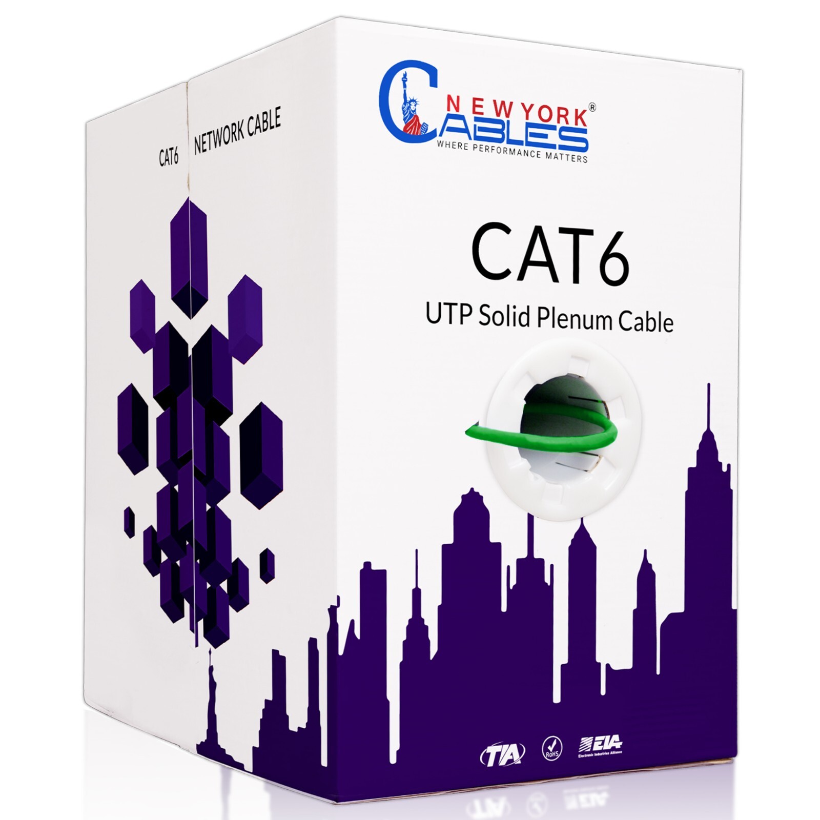 CAT6 Plenum CCA Cable 1000ft UTP Soild Network LAN 23AWG 550Mhz Bulk Wire Green