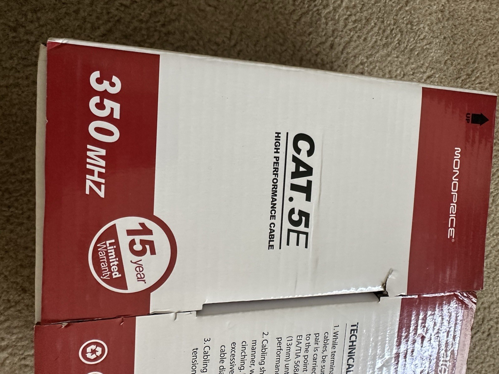 Monoprice Cat5e UTP Solid 24AWG Bulk Ethernet Cable 250ft Gray Raw End 14775