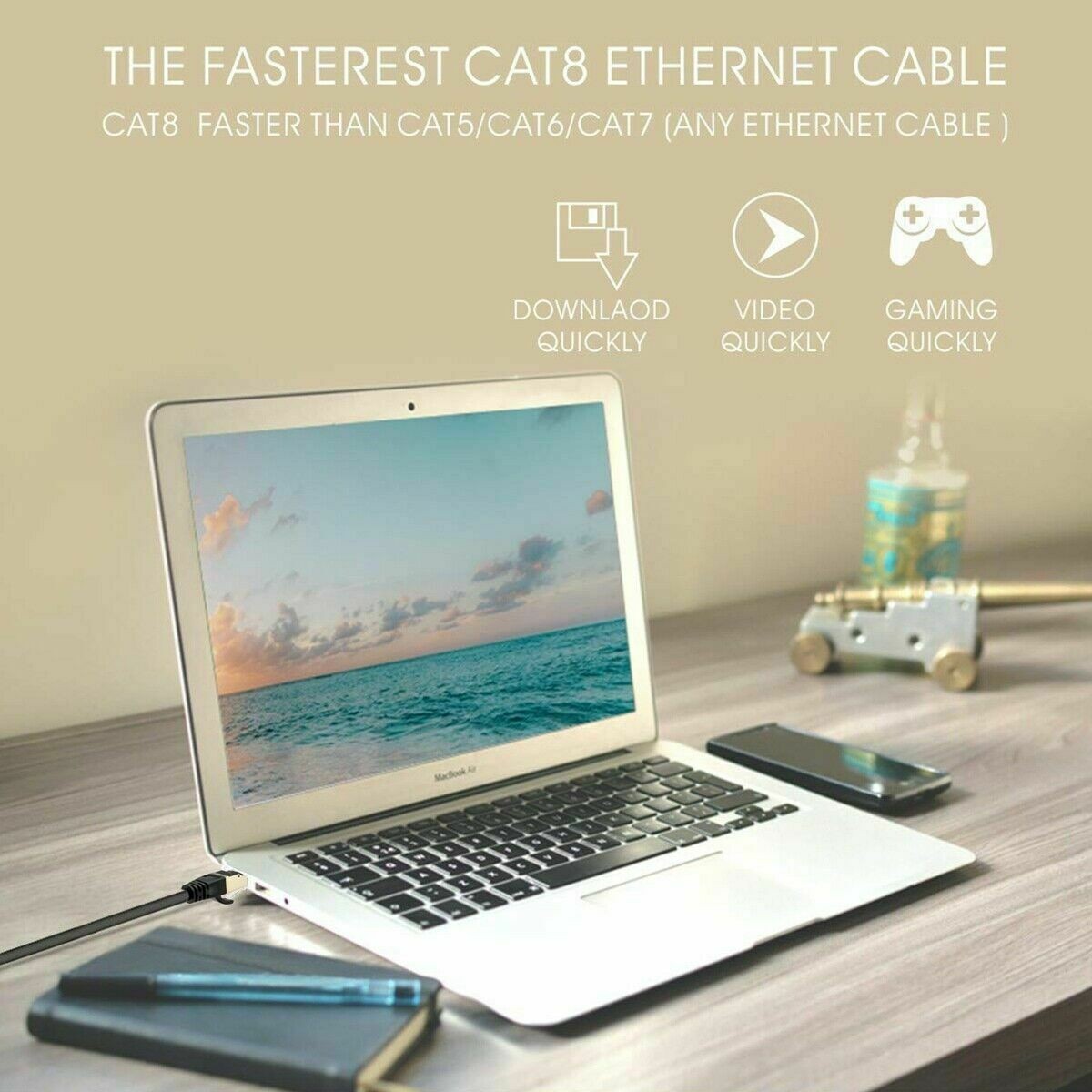 Cat 8 Ethernet RJ45 40Gbps LAN Cable Super Speed Patch Network Gold Plated Lot