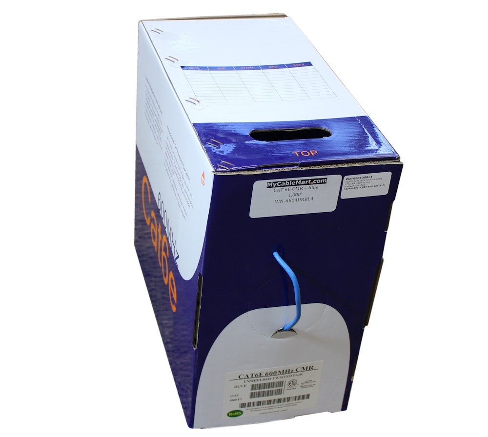 1000ft CAT6E Bulk Network Cable UTP/CMR 550Mhz Unshielded Solid Blue