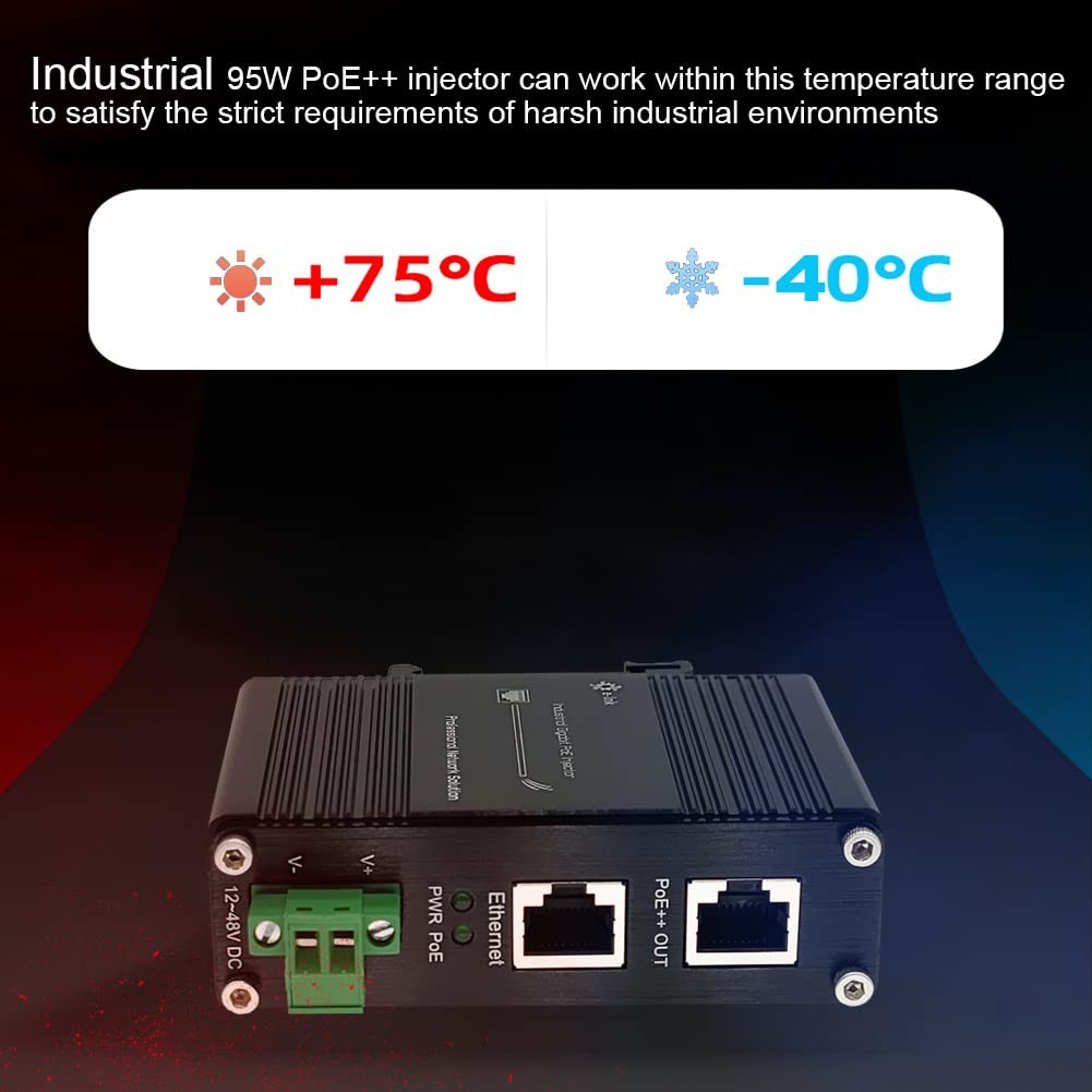 Elenzk Industrial Gigabit RJ45 IEEE802.3at/bt 95W PoE++ Injector 95W,