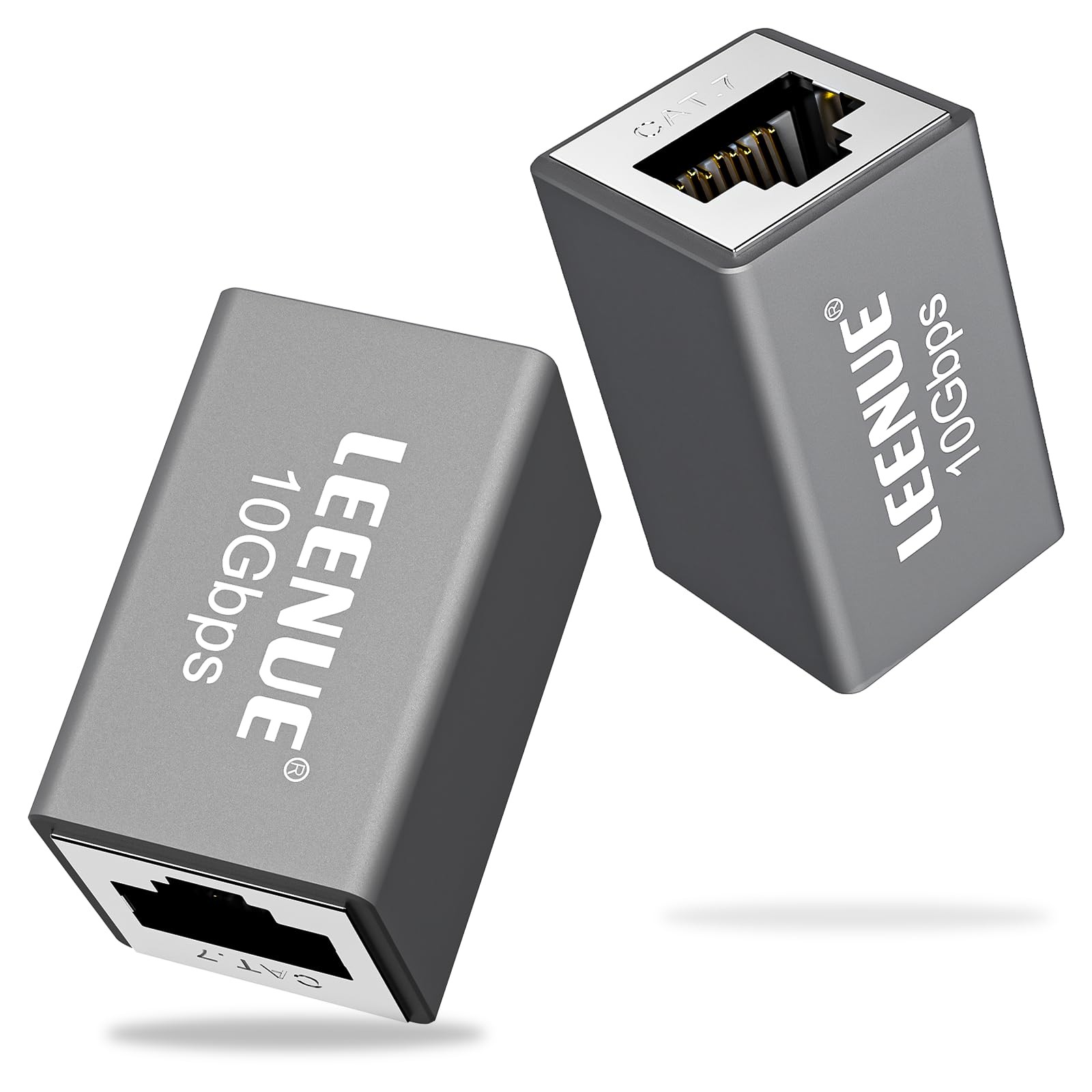 2 PCS Ethernet Coupler Female To Female Gold Plated RJ45 Shielded Silver Grey