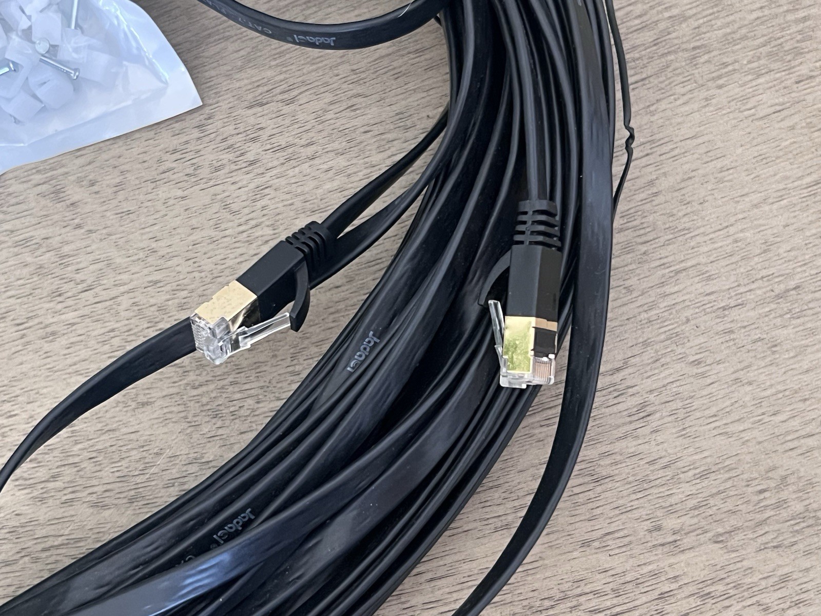 Jadaol Flat Black Ethernet Cable 100ft Male to Male with Clips – New w/o box