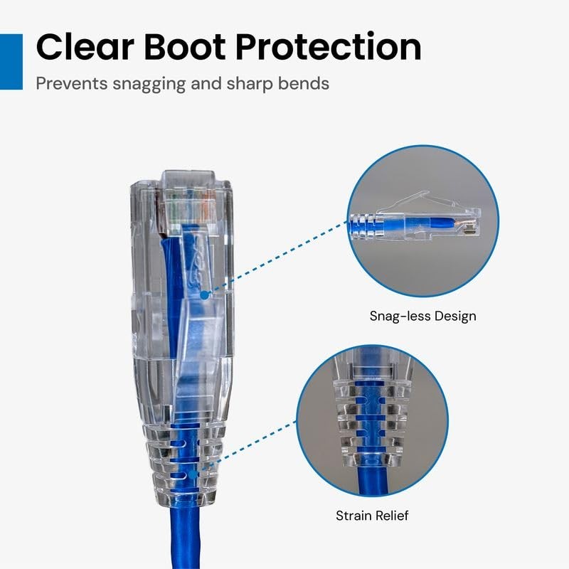 ICC CAT6 Slim Ethernet Patch Cord with Clear Boot Strain Relief, RJ45, Strand…