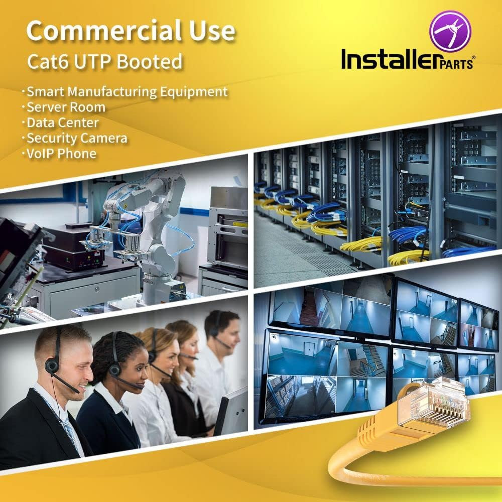 CAT6 Cable UTP Booted – Yellow – 100 FT – 5 Pack – Professional Series – 10Gbps,