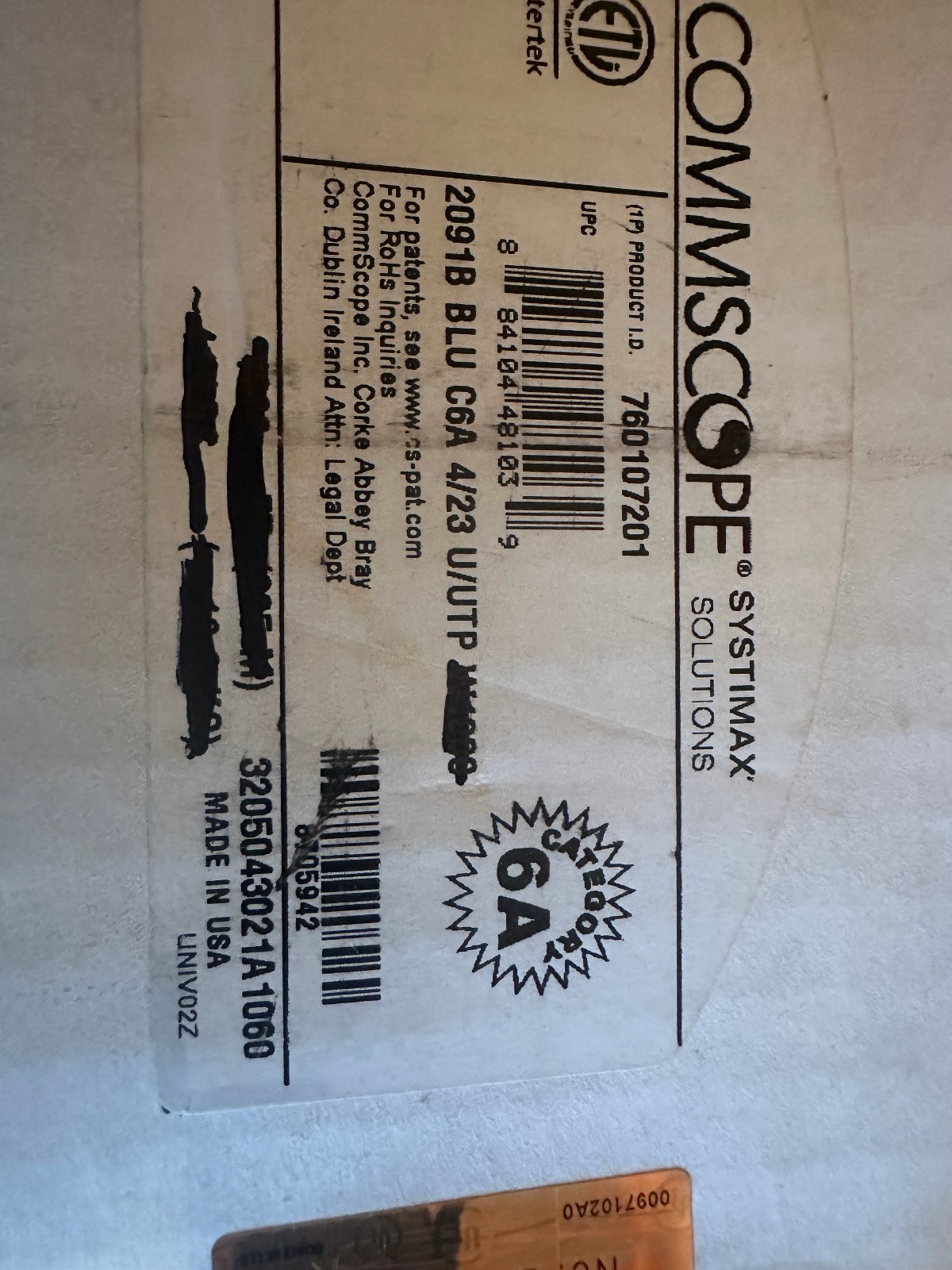Commscope Systimax GigaSPEED X10D Cat6A U/UTP Plenum Network Cable blue /100ft
