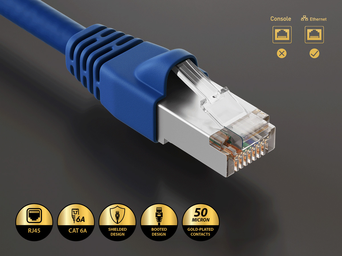 75ft Cat6a Shielded Ethernet Network Patch Cable STP Snagless 24AWG Bare Copp…