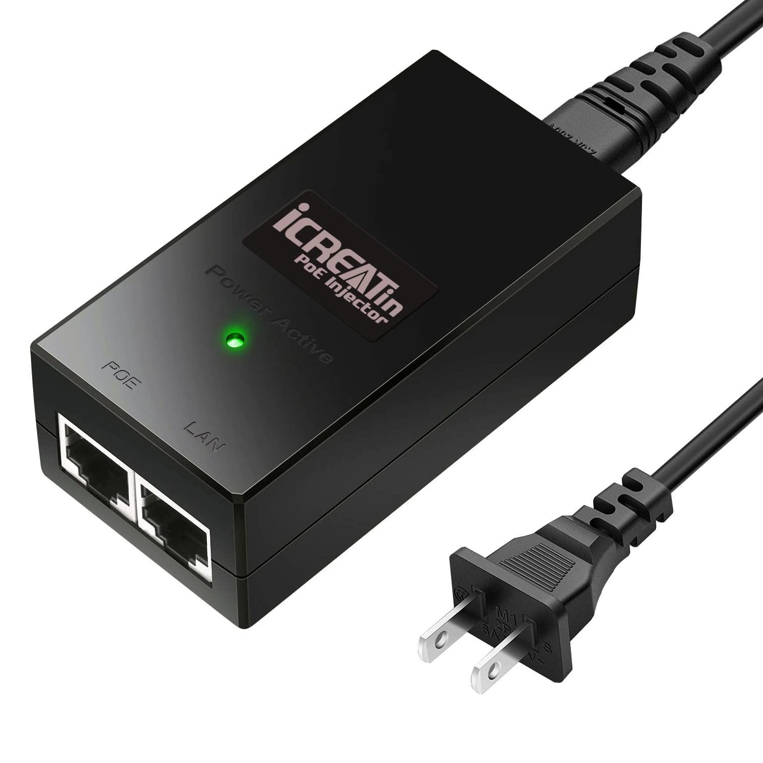 iCreatin 24V Gigabit POE Injector, DC Passive PoE Adapter for Black