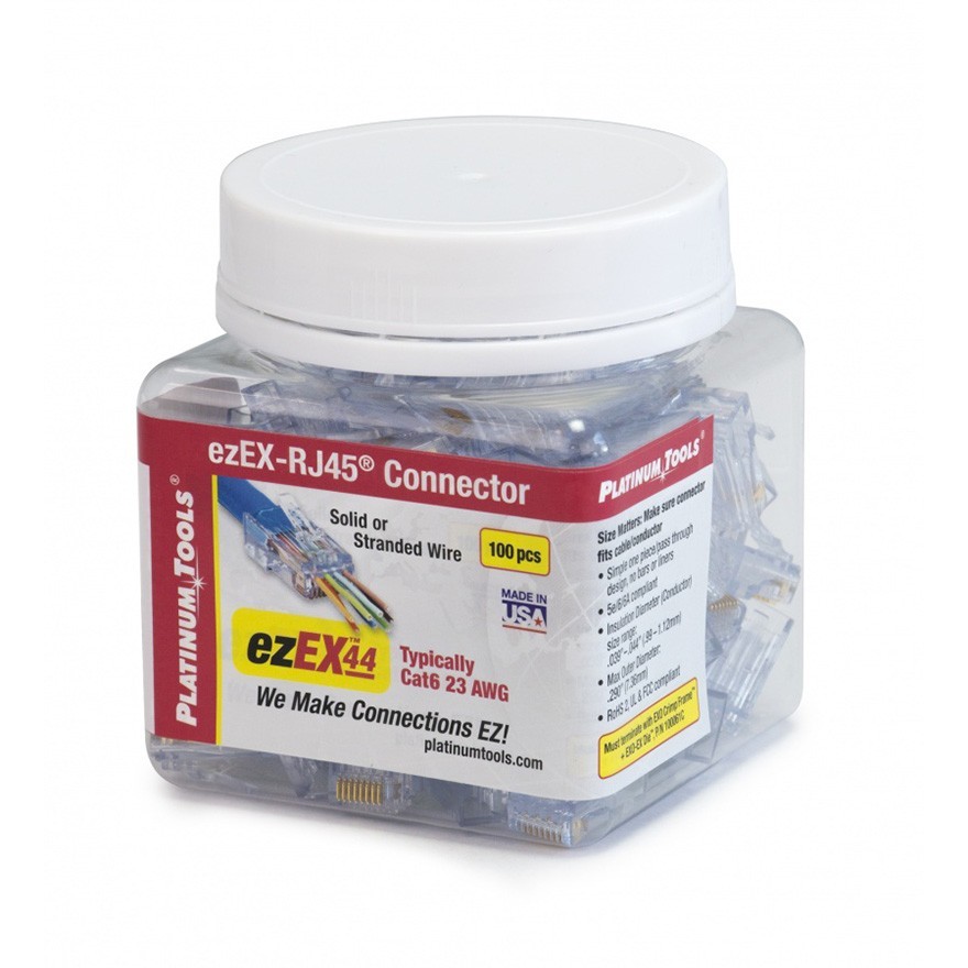 Platinum Tools ezEX44 RJ45 Cat6 Connectors 202044J Jar of 100