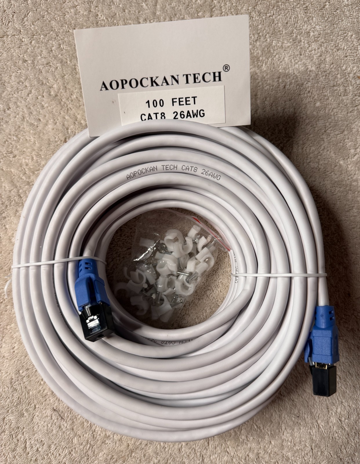 AOPOCKAN TECH Cat 8 Ethernet Cable 100ft 26AWG – New