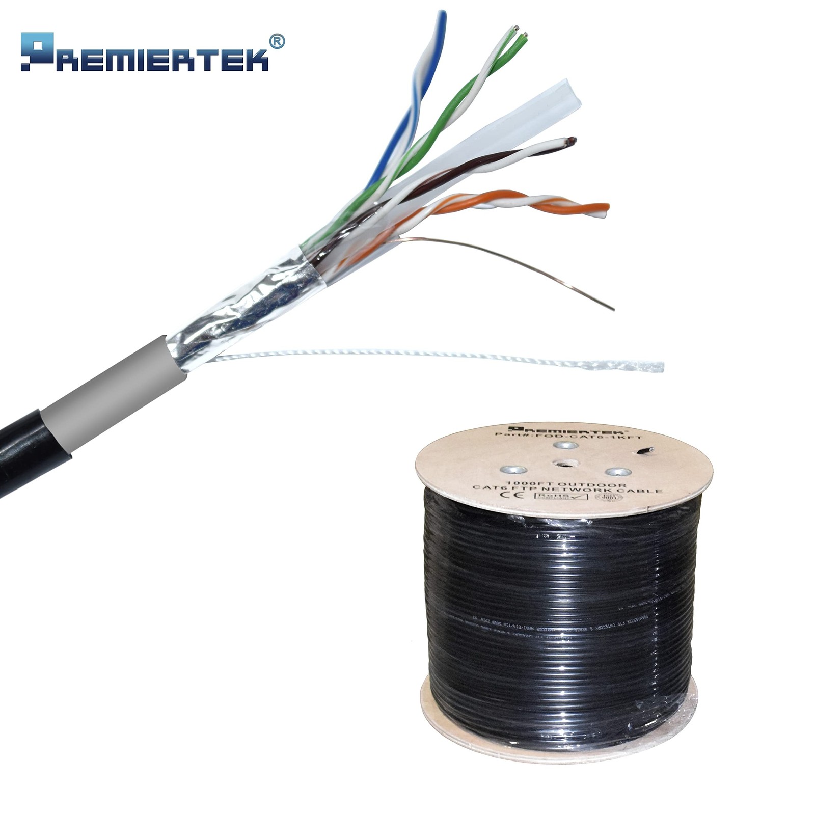 Outdoor 1000′ Cat6 23AWG CMX Cca 550MHz Shield FTP 4-Pairs Premium Network LA…