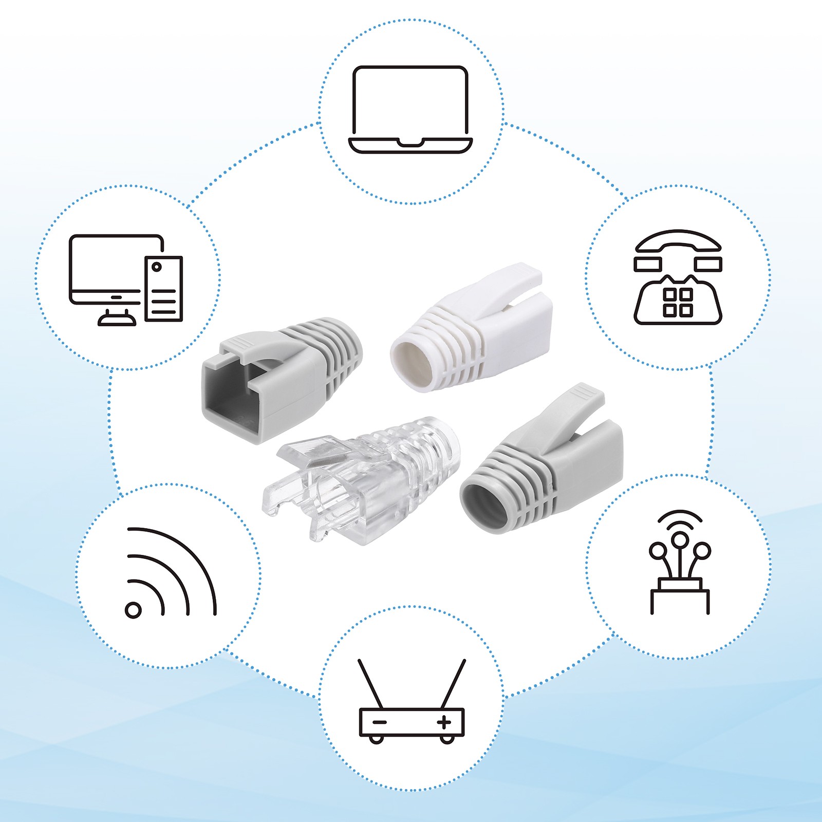 50Pack RJ45 Boot Cover Cat6A Cat7 Ethernet Network Cable Strain Boot 8mm Gray