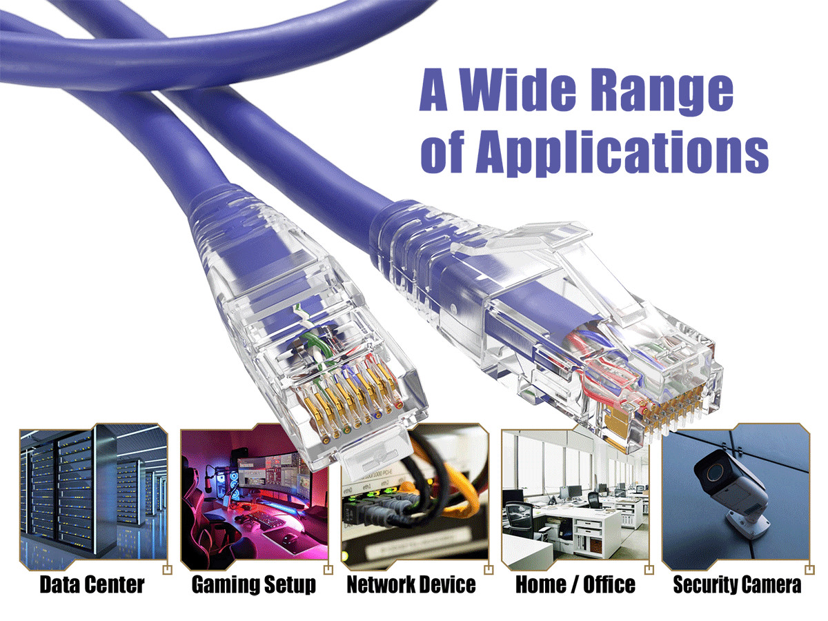 1ft Cat6 Ethernet Patch Cable with Clear Boot, UTP, Pure Bare Copper, Purple