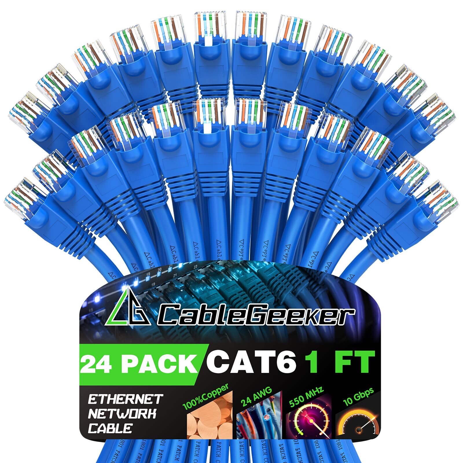 Cat 6 Patch Cables 1 ft 24-Pack – Cat 6 Ethernet Cable Snagless RJ45 Cat 5e C…