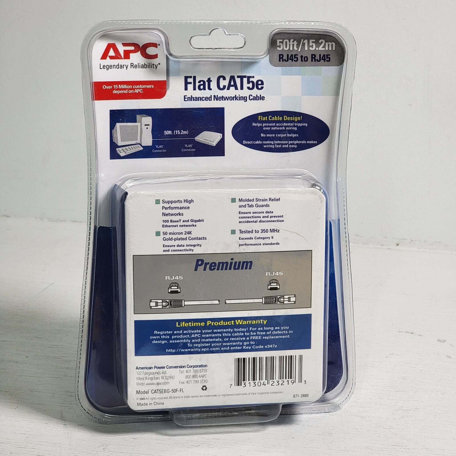 APC 50ft Flat Cat5e RJ45 Enhanced Networking 350MHz Booted Ethernet Patch Cable