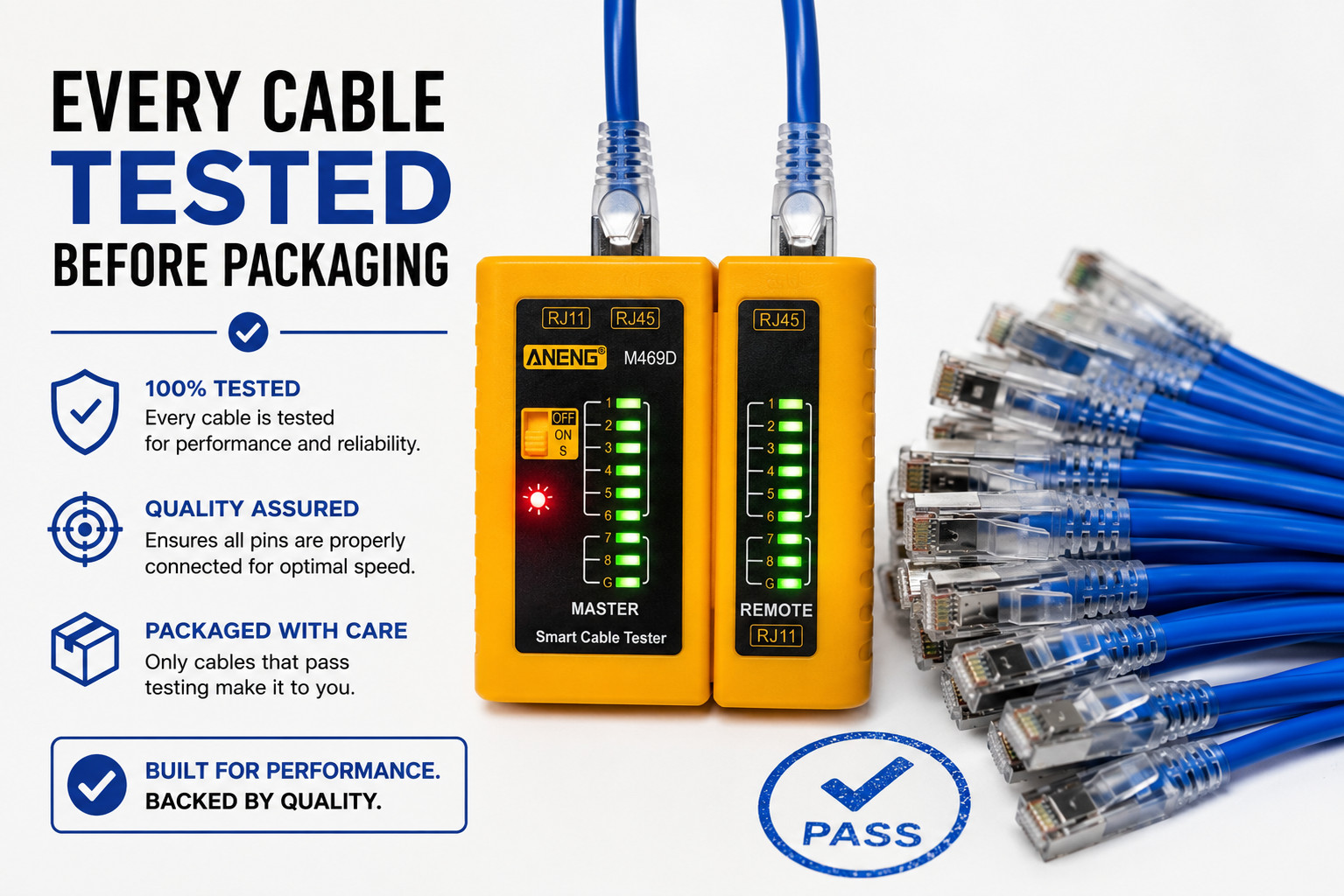 Pylonix 1FT Cat6a Ultra Slim 26AWG Shielded RJ45 Patch Cable Blue 5/10/24 Pack