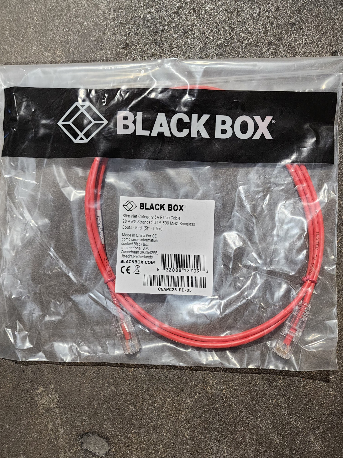50 Pack 5ft Red Black Box Slim-Net Cat 6A Patch Cable 28AWG UTP Snagless