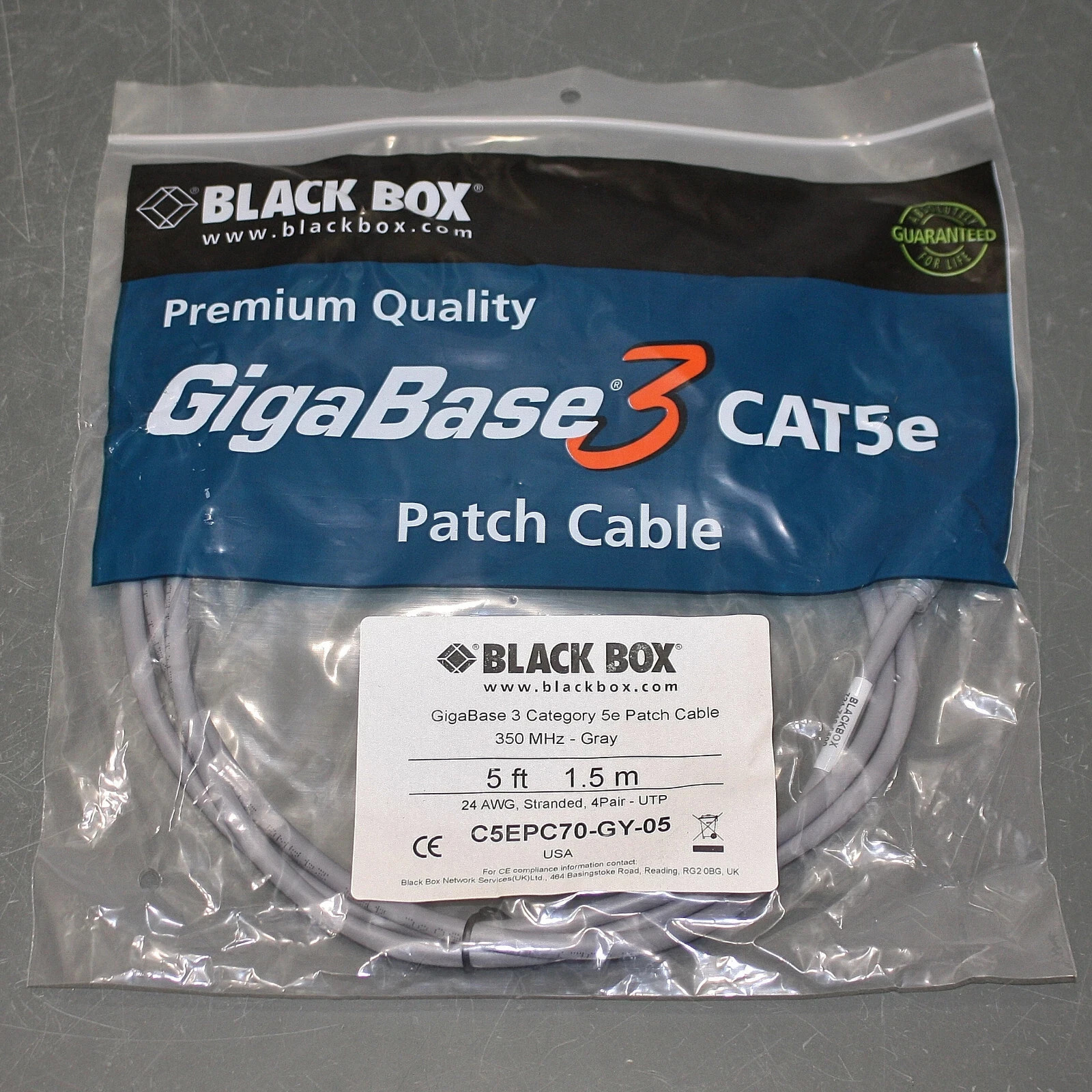 (100) Black Box CAT5e Premium Patch Cable, 5ft Ethernet Cord, Gray, 350 MHz
